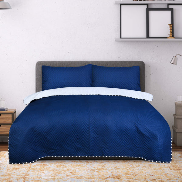 2 Pc Bed Spread Plain Dyed-Navy