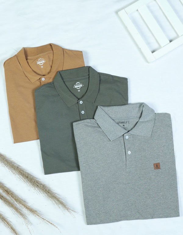 Pack Of  3 Men's Solid Basic Short Sleeve Polo Shirt
