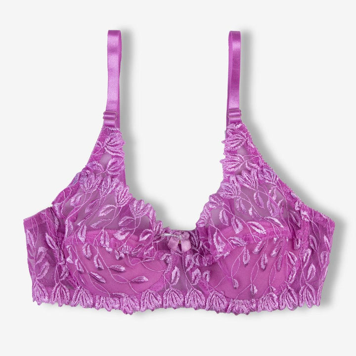 Zinnia - Floral Mesh Low Cut Wired / Non-Wired Full Cup Firm Hold Bra - Espicopink