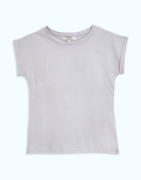 Ladies Crew Neck Roll Sleeve T-Shirt-Baby Blue