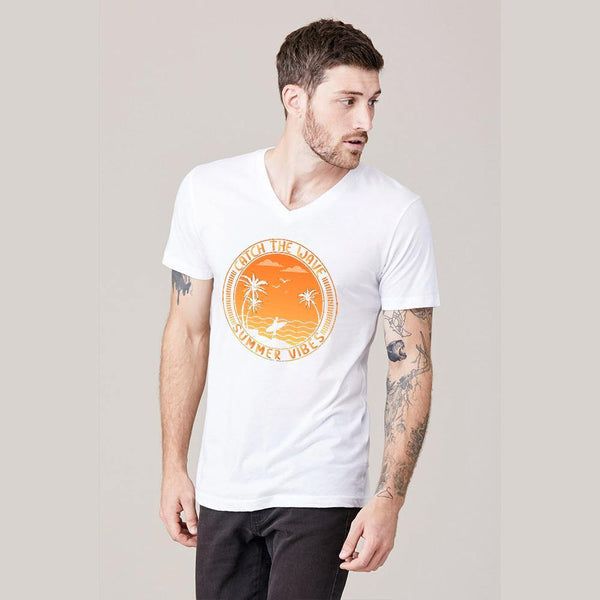 M-17 Men's Essential Catch The Wave Printed V-Neck Tee Shirt Mens Tee Shirt Tiger Unit White M