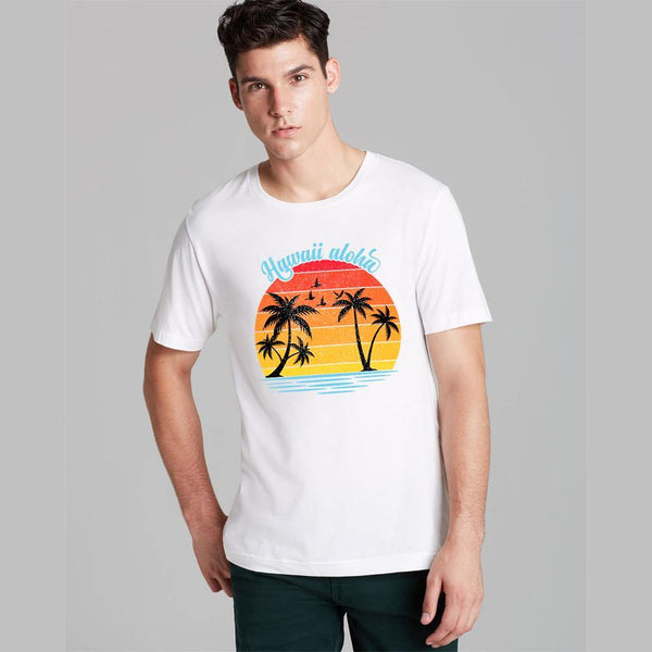 M-17 Men's Essential Hawaii Aloha Printed Tee Shirt Mens Tee Shirt Tiger Unit White S