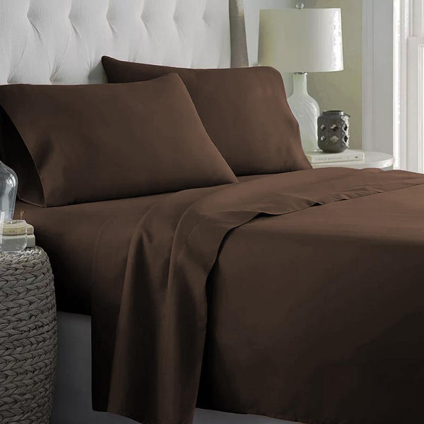 P&J Home Xylene Camelia Plain Dyed Flat Sheet Queen Bed Sheet SLEEP DOWN Chocolate 