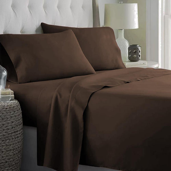 P&J Home Xylene Camelia Plain Dyed Flat Sheet Queen Bed Sheet SLEEP DOWN Chocolate