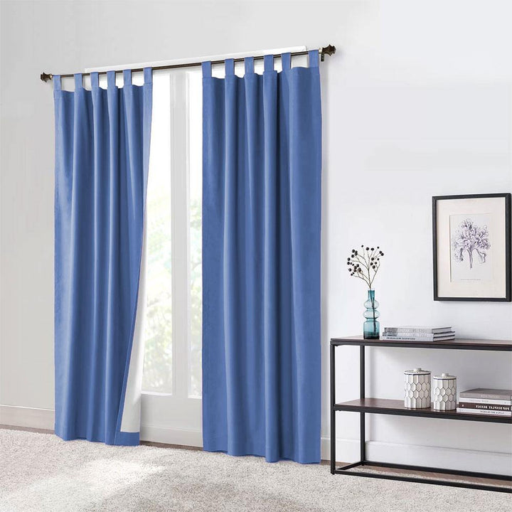 PRD Easy Care 1 Pair Lined Tab Top Curtains Curtain SLEEP DOWN Blue 