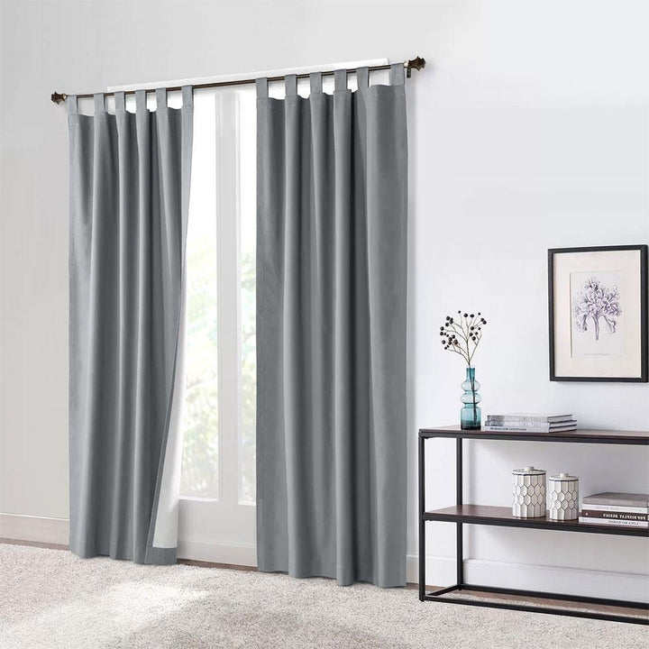 PRD Easy Care 1 Pair Lined Tab Top Curtains Curtain SLEEP DOWN Grey 