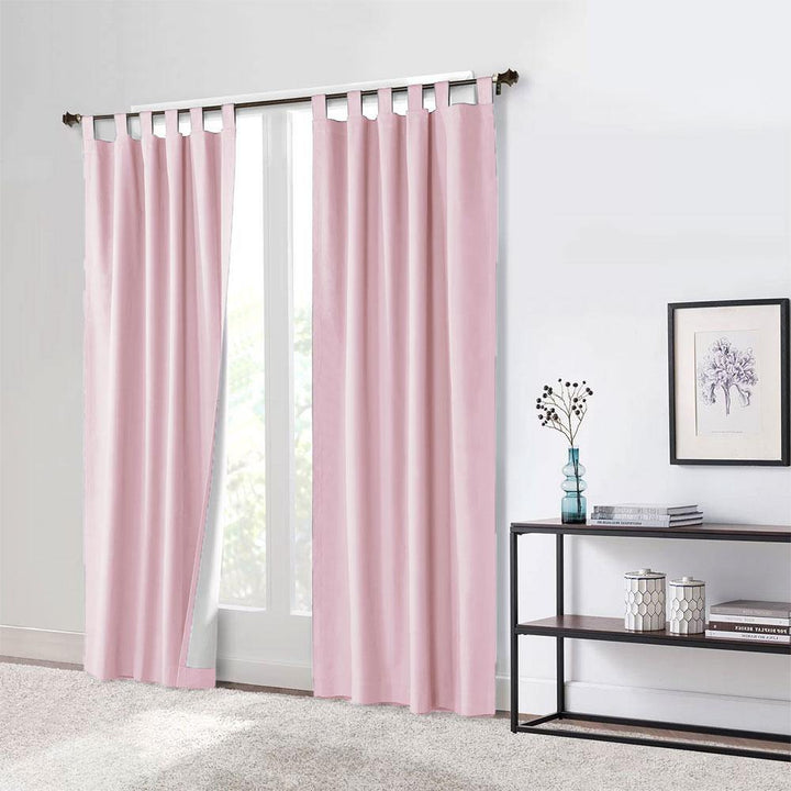 PRD Easy Care 1 Pair Lined Tab Top Curtains Curtain SLEEP DOWN Soft Pink 
