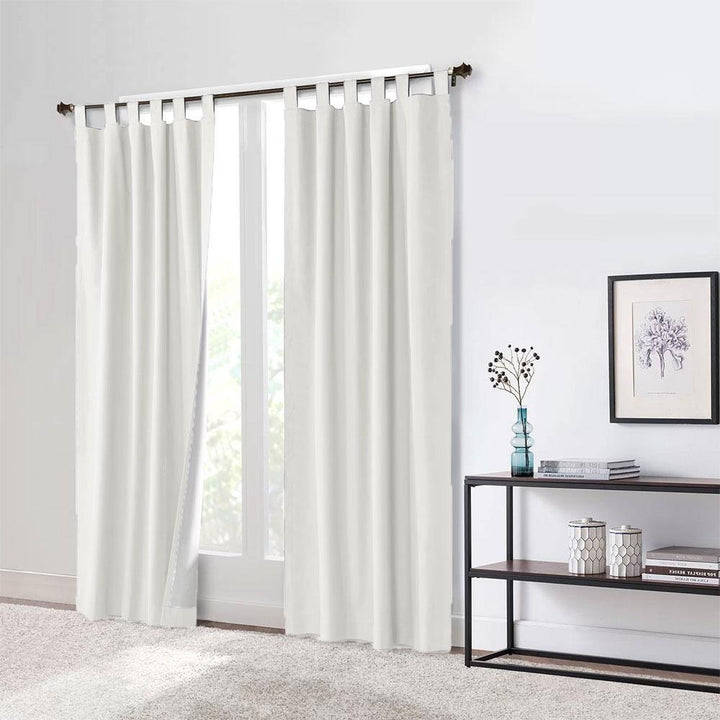 PRD Easy Care 1 Pair Lined Tab Top Curtains Curtain SLEEP DOWN White 
