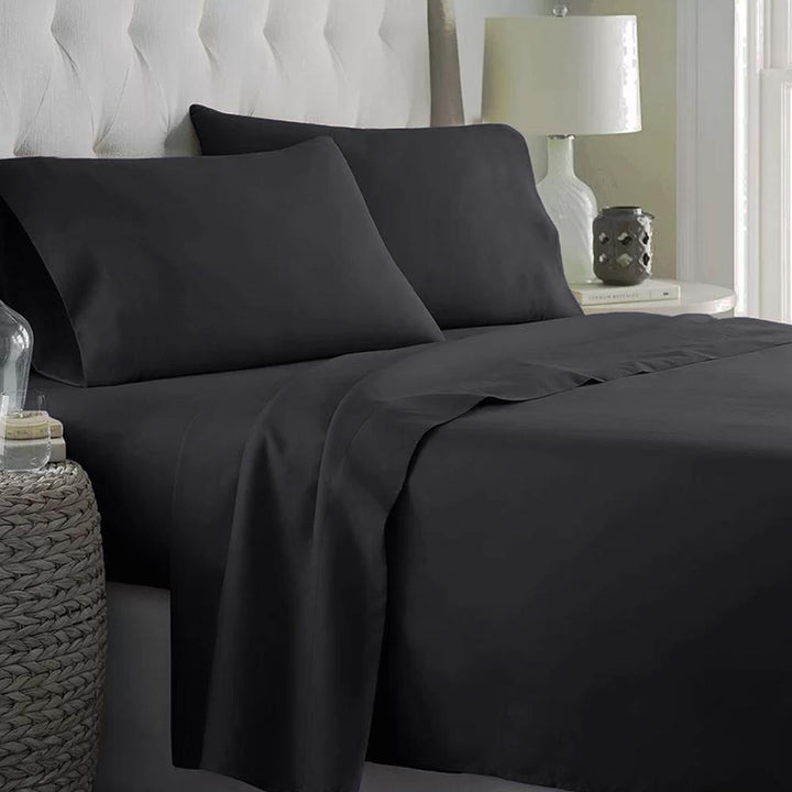 SPD Home Thistle Plain Dyed Flat Sheet Queen Bed Sheet SLEEP DOWN Black 