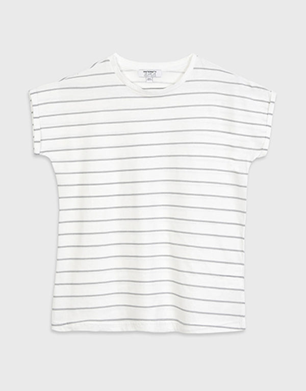 Ladies Crew Neck Roll Sleeve T-Shirt-White Stripe
